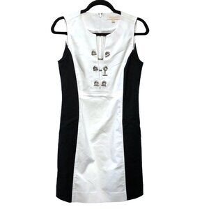 Etcetera Solid White Black Notch Neckline Sleeveless Lined Sheath Dress 2